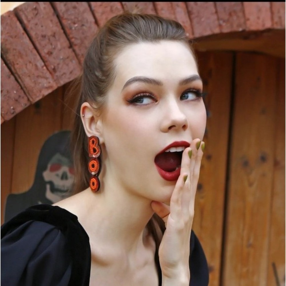 Handcrafted Halloween Beaded Boo Dangle Earrings